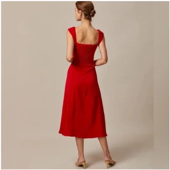 NEW! RIHOAS The Red Sweetheart Neckline Cap Sleeve Midi Dress Size XS - Picture 4 of 15